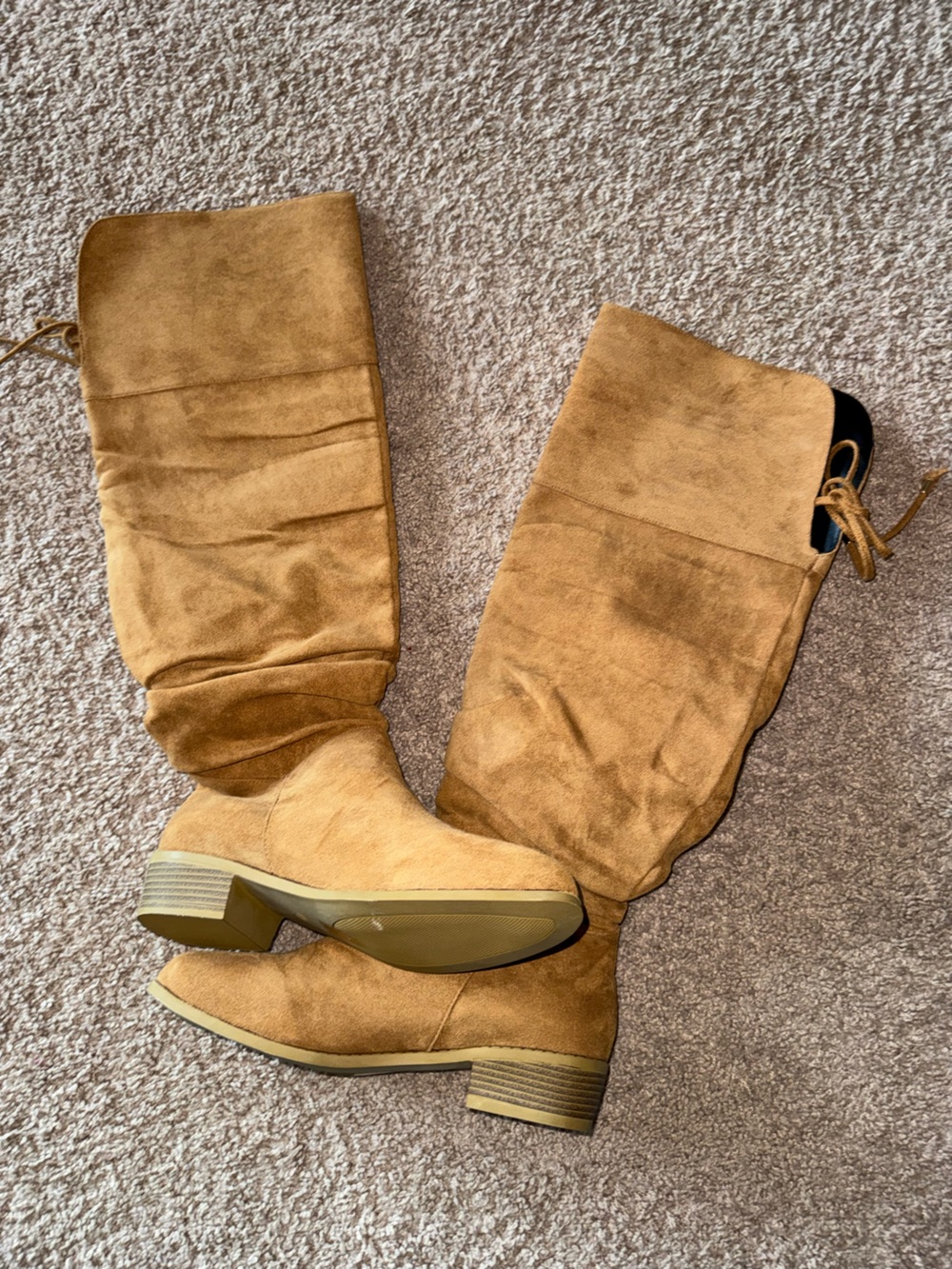 Tall Faux Suede Knee-High Boots in Camel